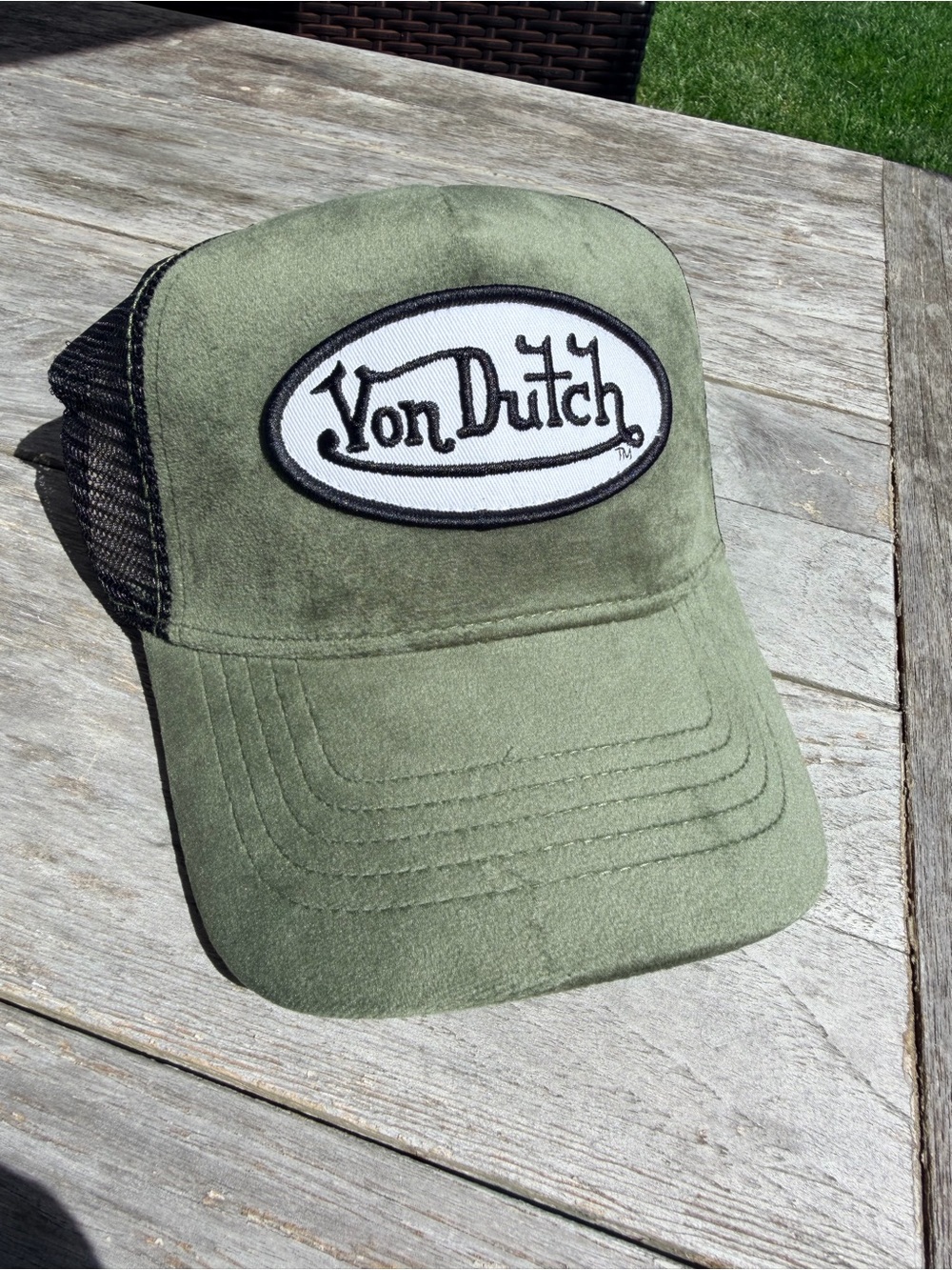 Von Dutch Olive Green Suede Trucker Cap